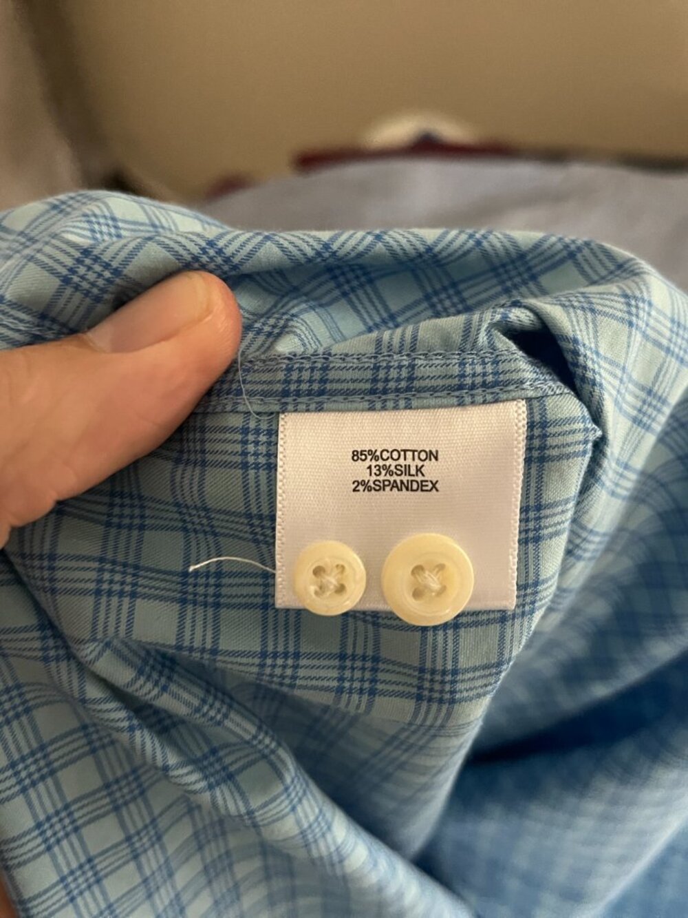 ⛳ Peter Millar Men’s Teal Blue Check Golf Shirt L Silk Spandex Long Sleeve EUC - Picture 5 of 5